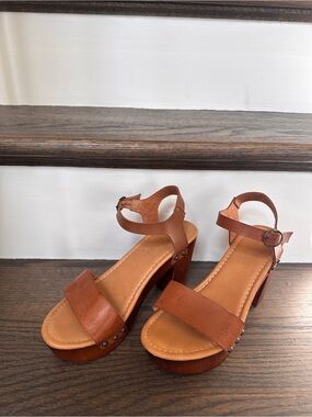 Madden Girl Brown Platform Ankle-Strap Block Heel Sandals